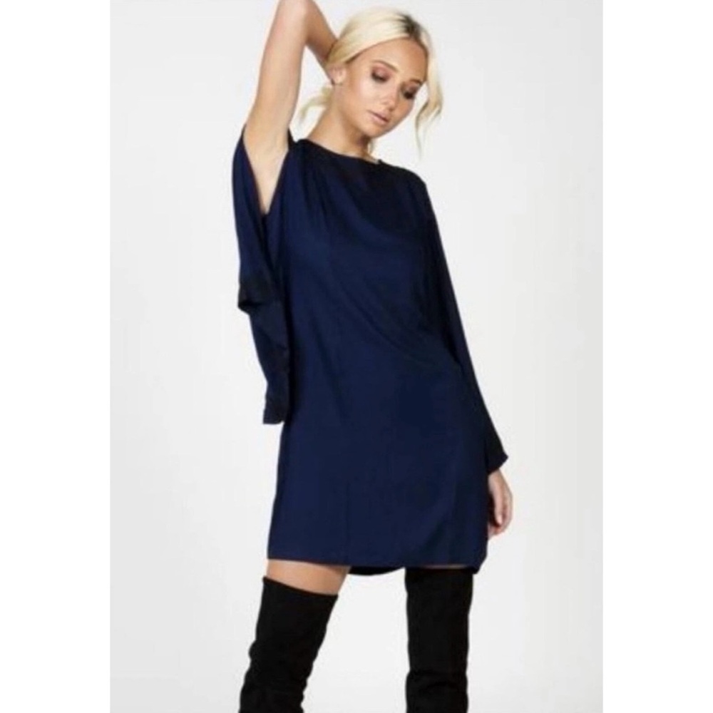Tuckernuck Cleobella Bengal Navy Embroidered Dress Split Bell Sleeves Size XS
